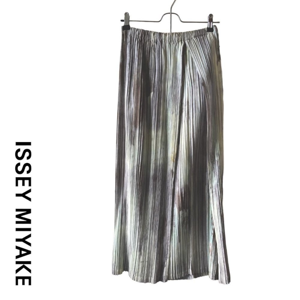 issey miyake 1999 heavenly collection pleated watercolor seafoam wrap maxi skirt